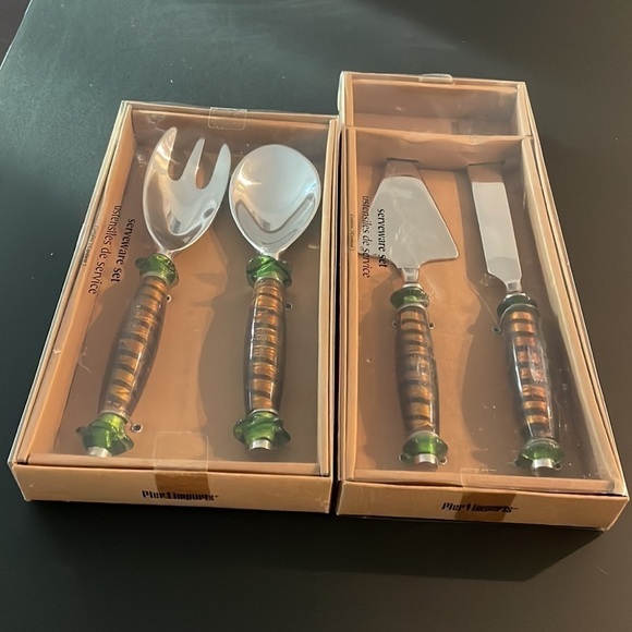 Pier 1 Tableware Set Silver Salad Servers Cake Servers Decorative Handles - Picture 9 of 10